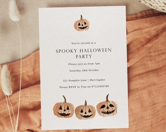 Spooky Halloween Party Invitation Template - Editable Halloween Party Invite - Printable Pumpkin Invitations - Kids Halloween Party Template