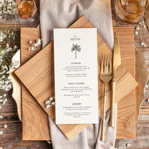 Palm Tree Menu Template - Wedding Menu Template - Beach Wedding Menu ...