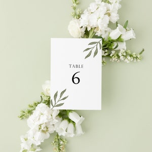 Green Leaf Table Number Template - Table Numbers for Wedding - Greenery ...