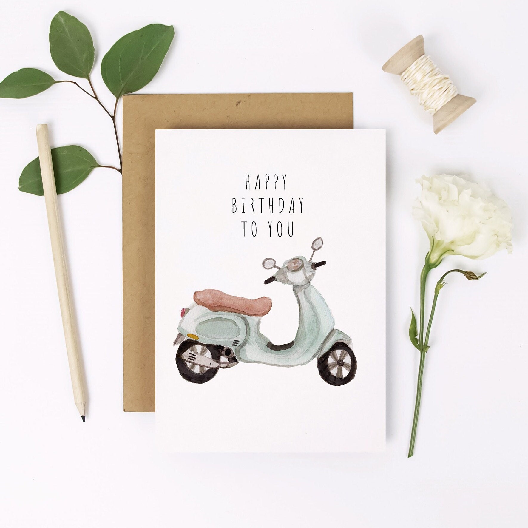 Happy Birthday Scooter Greeting Card Birthday Card Vintage Etsy UK