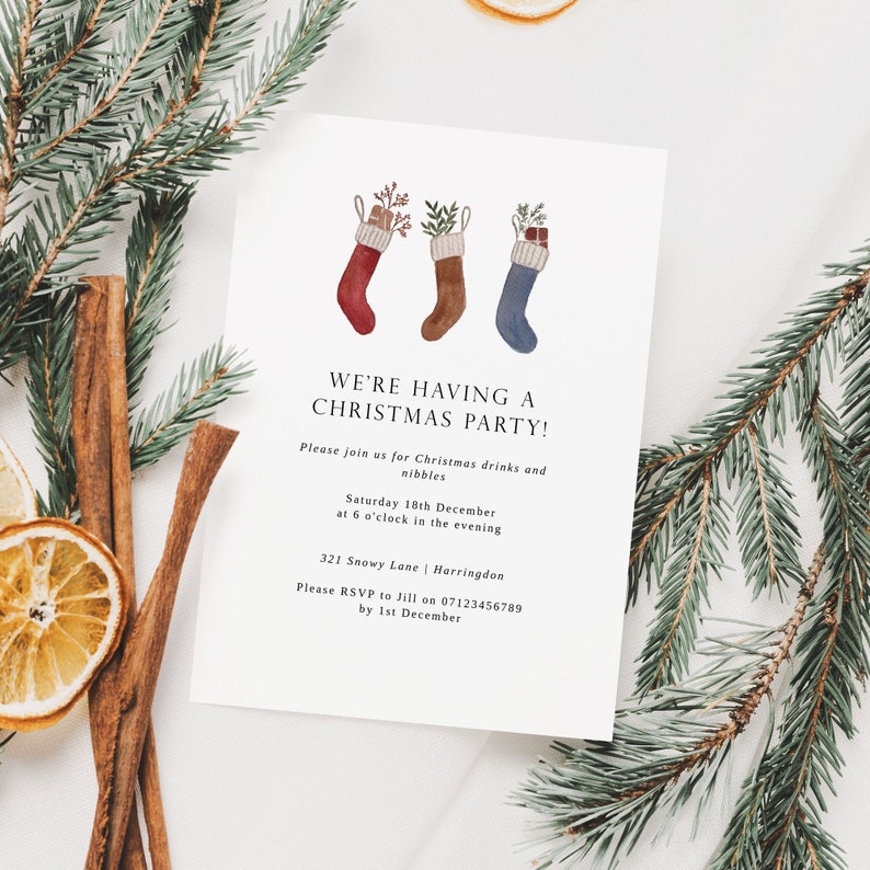 Christmas Stocking Christmas Party Invitation Template Holiday Party Invite Printable Christmas Invitations Christmas Dinner Invites image 1