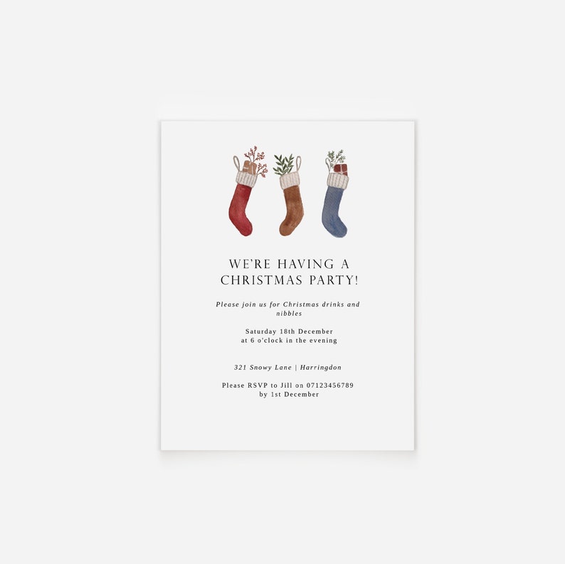 Christmas Stocking Christmas Party Invitation Template Holiday Party Invite Printable Christmas Invitations Christmas Dinner Invites image 2