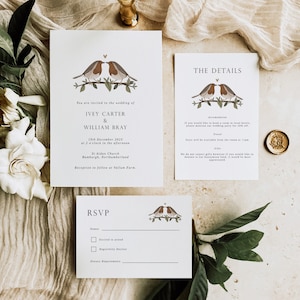 Hochzeitseinladung Vorlage - Love Birds Invite - Robin Vogel Hochzeitseinladung - Weihnachtshochzeits-Einladungsset - Winterhochzeits-Vorlage