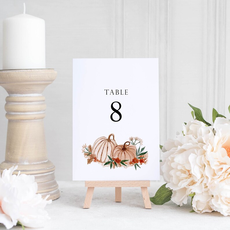 Pumpkin Table Number Template Table Numbers for Autumn Wedding Orange Pumpkin Table Numbers Fall Table Number Template Fall Wedding image 3