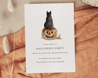 Halloween Cat Party Invitation Template - Editable Halloween Party Invite - Printable Halloween Invitations - Kids Halloween Party Template