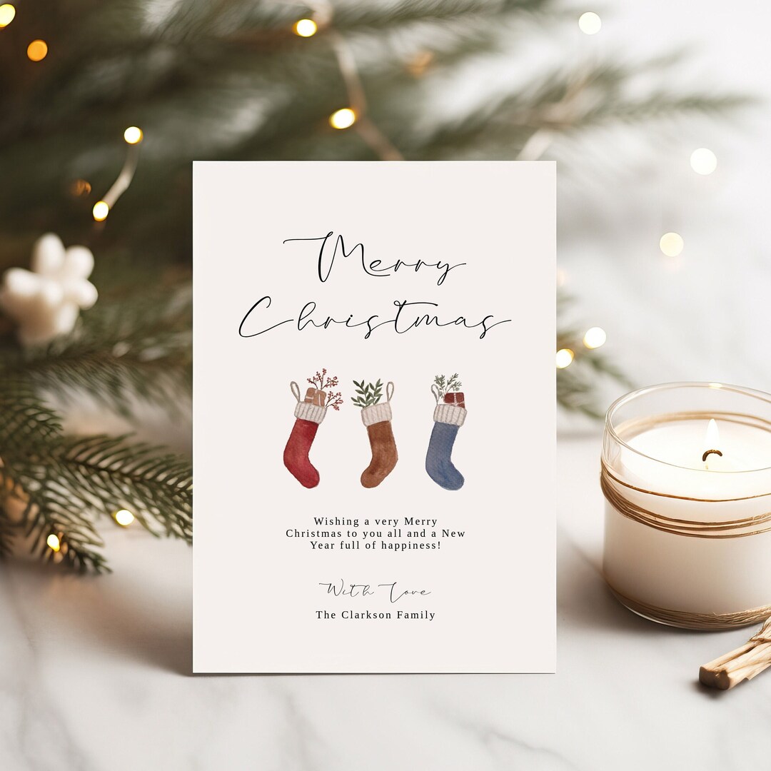 watercolour stockings christmas card template - etsy - etsy