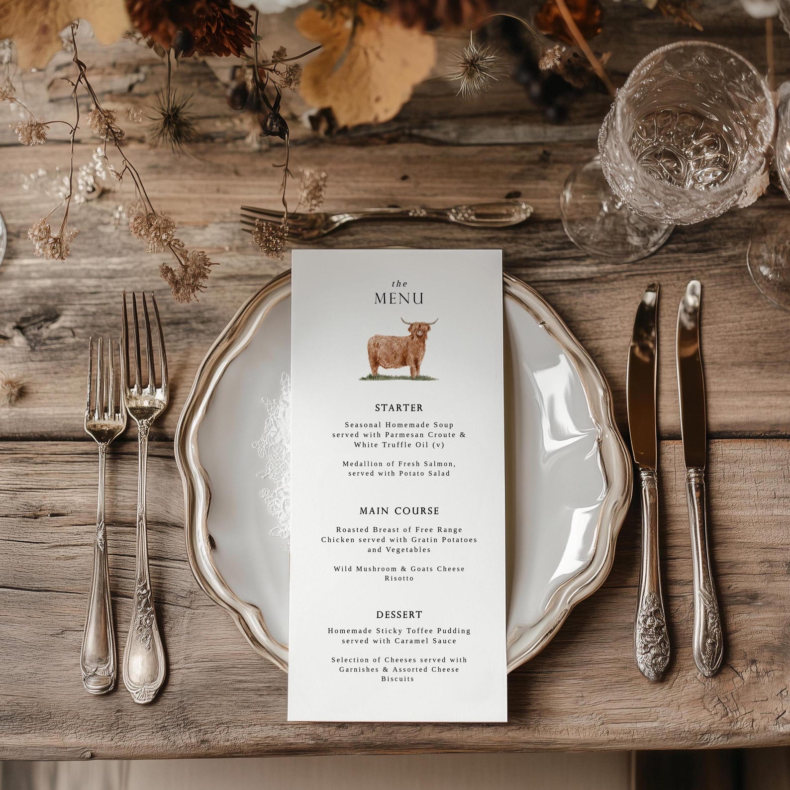 Scottish Menu. Example Highland Cow Menu Template - Wedding Menu Template - Scotland Wedding ...