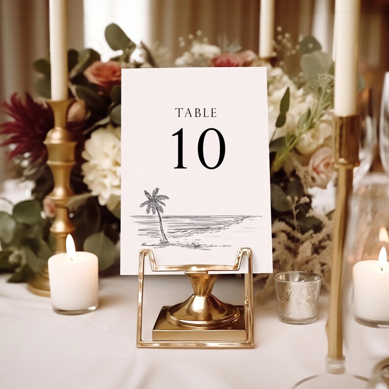 Beach Palm Tree Table Number Template - Table Numbers for Tropical ...