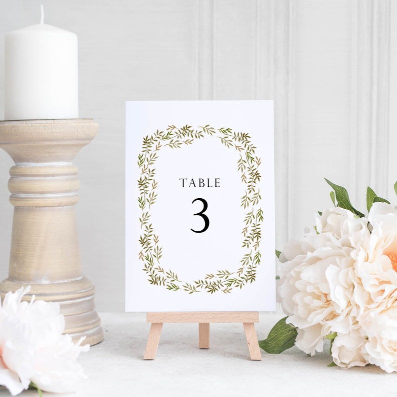 Greenery Border Table Number Template - Table Numbers for Wedding ...