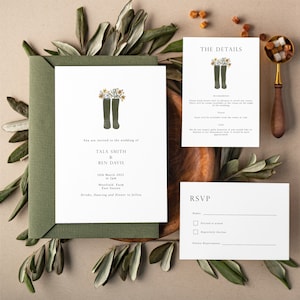 Modèle de faire-part de mariage - Faire-part de mariage Wellies - Faire-part de mariage champêtre - Ensemble d'invitation de mariage à la ferme - Invitation en téléchargement numérique