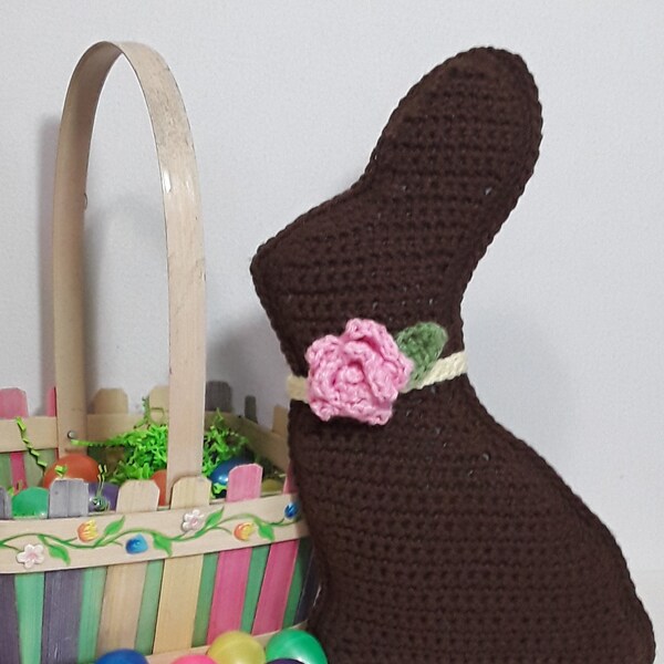 Hand-Crocheted Chocolate Easter Bunny 13" stuffed plushie holiday decor toy mini-pillow