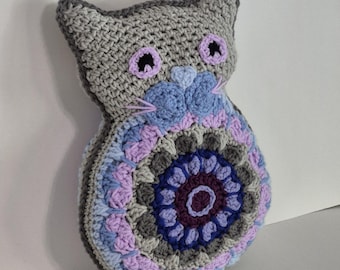 Kaleidoscope Cat Wacky Whimsical Stuffed Animal Crocheted Toy Throw Pillow