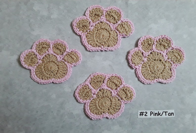 Variety of Colors ~ Hand Crocheted Pawprint Coasters Set of 4 DogCatBear Mug Rugs 100/% cotton