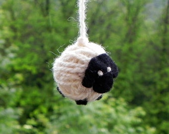 Sheep local farm wool ornament, yarn ball Christmas decoration, white sheep suffolk farm wool, knitting gift, knit decoration