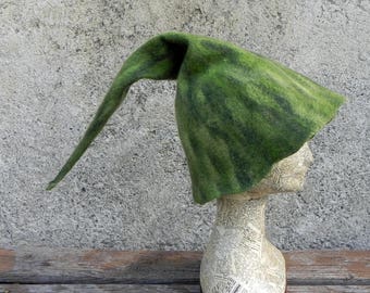 Elf felted green hat cosplay, pixie felt hat, gnome pointed hat, Christmas elf green hat, fantasy hat, st. Patrick's day hat