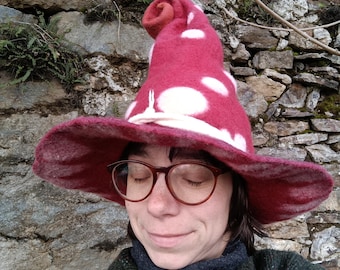 Toadstool elf pixie felt cosplay red hat, amanita witch mushroom pixie festival fantasy costume, fantasy red poison magic mushroom hat