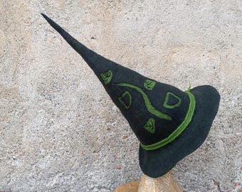 Black witch wizard felt hat, black festival cosplay halloween fantasy hat, black halloween witch cosplay, fantsy magic hat