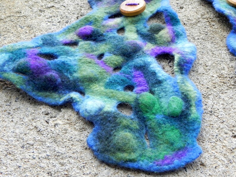 woodland felt wrist warmer festival cosplay green bracelet forest elf boho jewellery Blue green pixie faerie cuffs