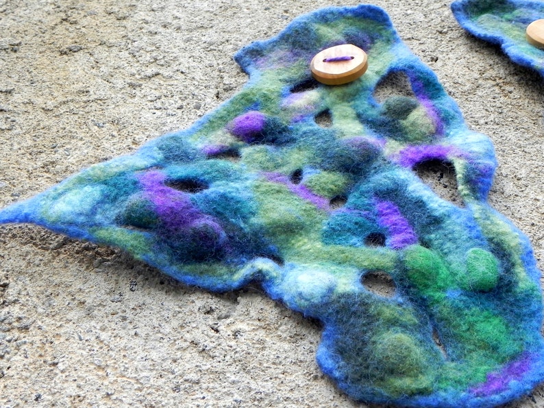 woodland felt wrist warmer festival cosplay green bracelet forest elf boho jewellery Blue green pixie faerie cuffs