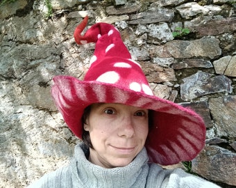 Toadstool elf pixie felt cosplay red hat, amanita witch mushroom pixie festival fantasy costume, fantasy red poison magic mushroom hat