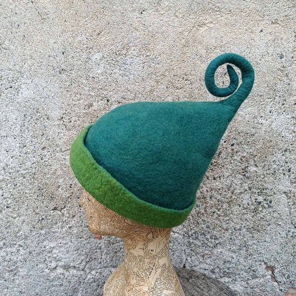 Green elf felt cosplay hat, pixie festival fantasy costume, Peter Pan fantasy green woodland hat, St. Patrick's day hat