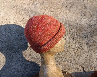 Hand Spun crochet red hat, beanie red hat, hand spun yarn, small red hat
