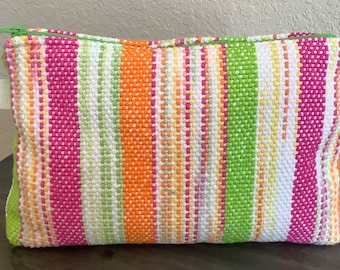 Handwoven Zippered Travel Bag – Large Cosmetic Bag with Boxed Bottom, 100% Cotton