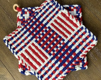 Handwoven Large Potholders, 100% Cotton Potholder, Handmade Potholders-a pair of coordinating potholders, 8 inch, hostess gift, hot pad