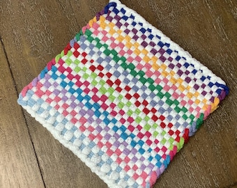 Handwoven 8-Inch Potholder – 100% Cotton, Large Hot Pad, Handmade Hostess Gift