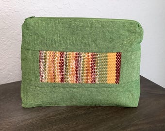 Zippered Travel Bag – Large Zippered Organizer with Handwoven Green, Burgandy and Gold Accents