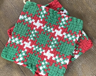 Handwoven Cotton Potholders, 8 inch, with Hanging Ring