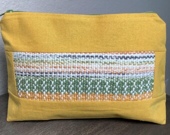Zippered Travel Bag – Large Zippered Organizer with Handwoven Green and Gold Accents