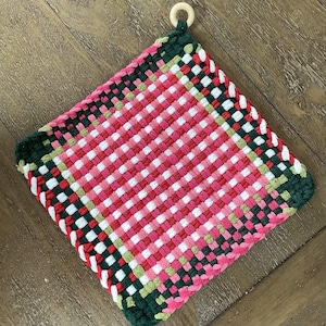 Handwoven Large Potholder, 100% Cotton Potholder, Handmade Potholder, 8 inch, hostess gift, hot pad