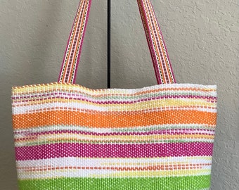 Handwoven Cotton Tote Bag with Inkle Woven Straps