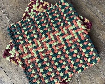 Handwoven Cotton Potholders, 8 inch Hot Pads, Hostess Gift