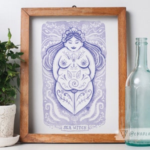 Sea Witch Pagan Art Print A4 Size Plus size Ocean Goddess in shades of Blue. Bild 4