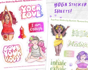 2x Yoga Sticker Sheets - Yoga Love & Meditation - Body Positive Planner or Bullet Journal Paper Craft Stickers with Relaxing theme