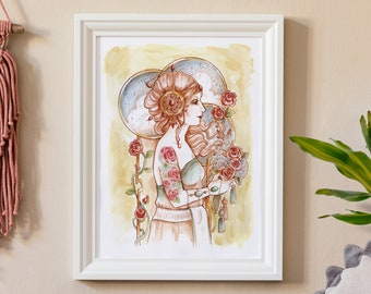 Sacred Summer A4 size Wall Art Print - Inspired by Art Nouveau, Burlesque and Boho