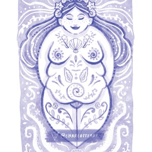 Sea Witch Pagan Art Print A4 Size Plus size Ocean Goddess in shades of Blue. image 2