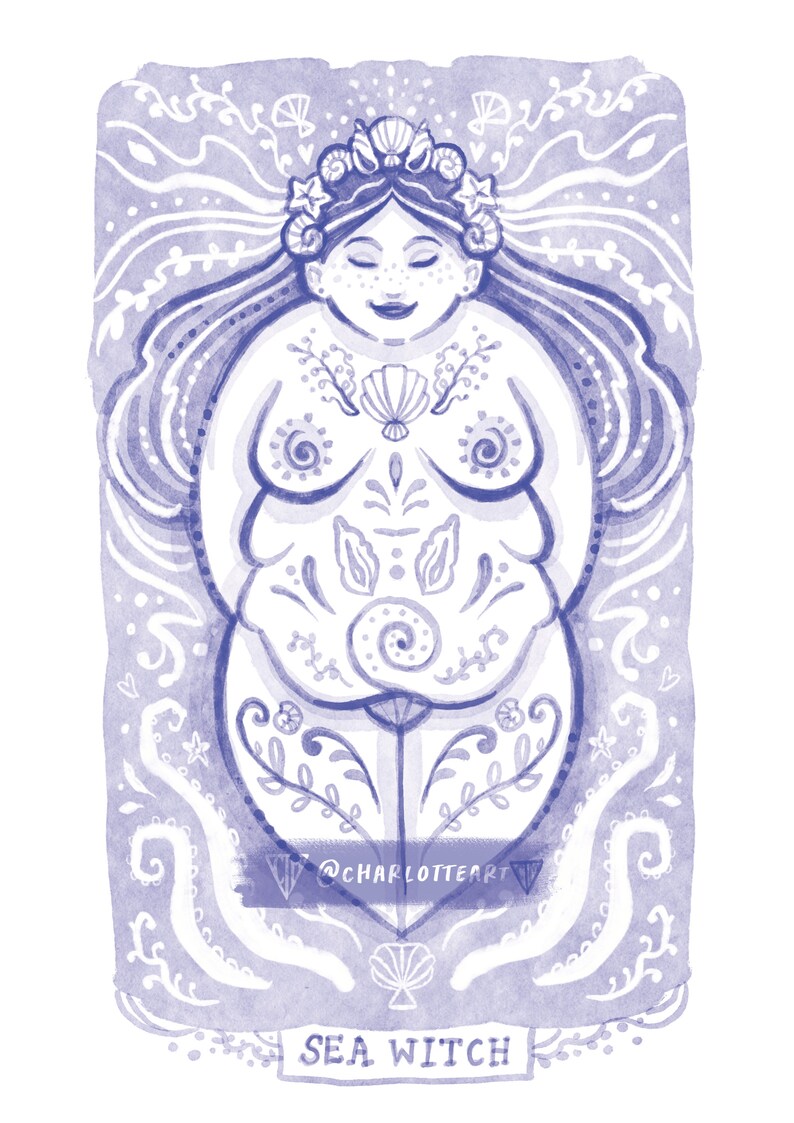 Sea Witch Pagan Art Print A4 Size Plus size Ocean Goddess in shades of Blue. Bild 2