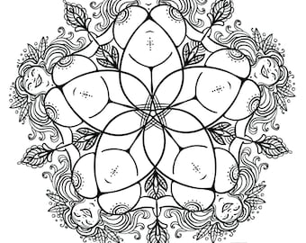 Page de coloriage adulte. Déesse Mindfulness Mandala Plus Size Woman (fichier PDF et JPEG imprimable à colorier)