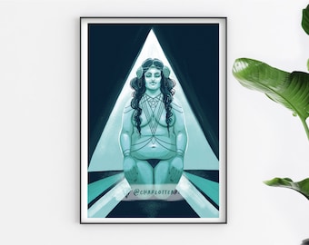 Occult Witch Art Deco Art Print - 'High Priestess' gothic home decor pagan wall art. Body Positive art.  Feminist Gifts for women.