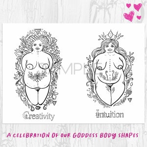 Goddess Colouring Book 5 body positive colouring pages Digital Download Printable Mindful Adult Coloring image 2