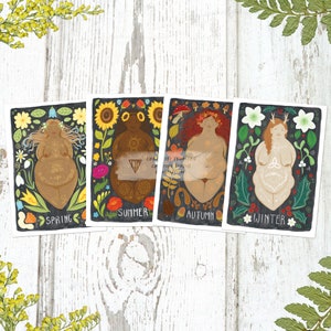 Fat Goddess Seasons Postcard Set, A6 Size, Witch Decor, Pagan Gifts - Wiccan Goddess Art - Body Positive Witchy gift