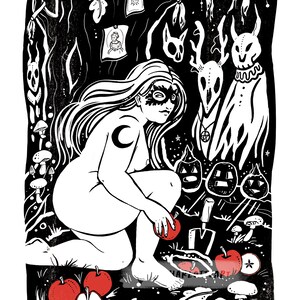 Samhain Folk Art Print A4 Size Celtic Pagan Wheel of the Year Illustration Wall Art Halloween Folk Horror Witch Goddess Goblincore. image 2