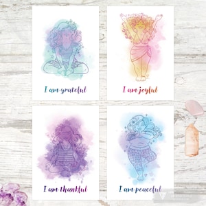 Gratitude Postcards of Yoga Watercolour Art - A6 Size -  Plus Size Women with Body Positive Affirmation - Fat Art