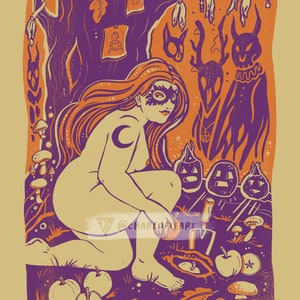 Samhain Folk Art Print A4 Size Celtic Pagan Wheel of the Year Illustration Wall Art Halloween Folk Horror Witch Goddess Goblincore. image 7