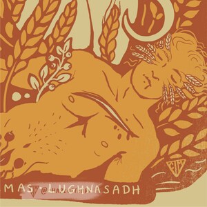 Lammas Lughnasadh Folk Art Print A4 Size Celtic Pagan Wheel of the Year Illustration Wall Art Folk Horror Witch Goddess Goblincore. imagem 4