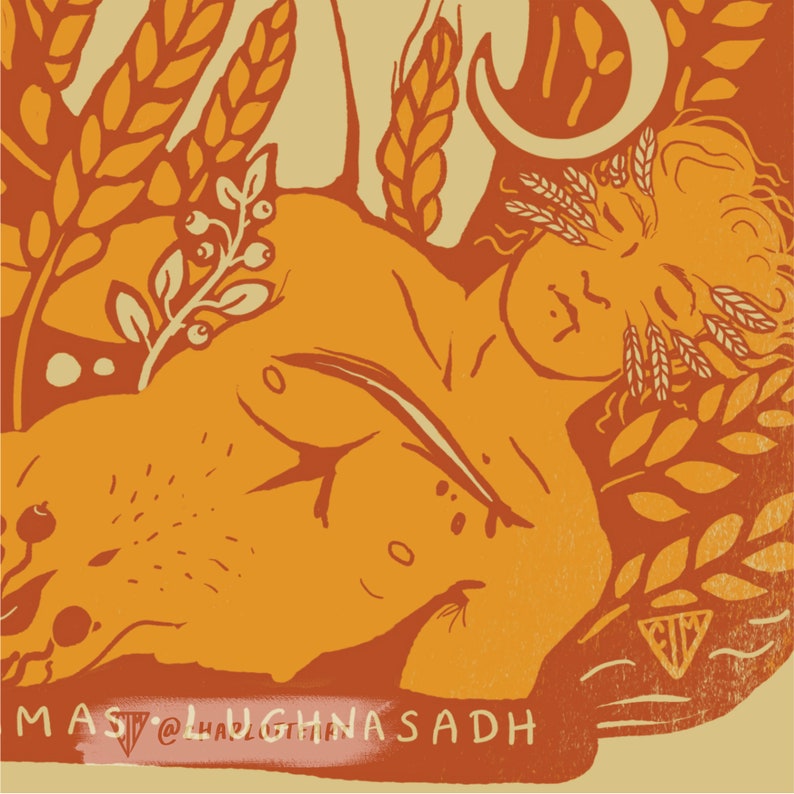 Lammas Lughnasadh Folk Art Print A4 Size Celtic Pagan Wheel of the Year Illustration Wall Art Folk Horror Witch Goddess Goblincore. image 4