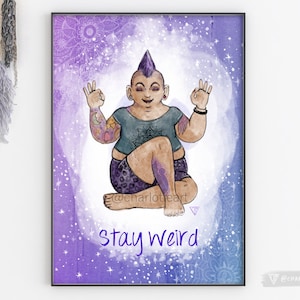 Blijf raar - yoga gothic alternatief lichaam positief muur kunst print - A4 - punk illustratie - vieren plus-size ronde vrouwen